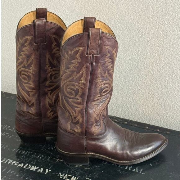 Vintage JUSTIN Brown Western Cowboy Boots Long Shank Men\'s size 9 D main image 5